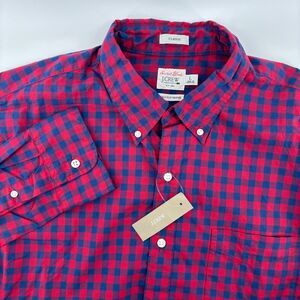 J.Crew Secret Wash Shirt Mens Large Red Blue Gingham Classic BJ705 NEW